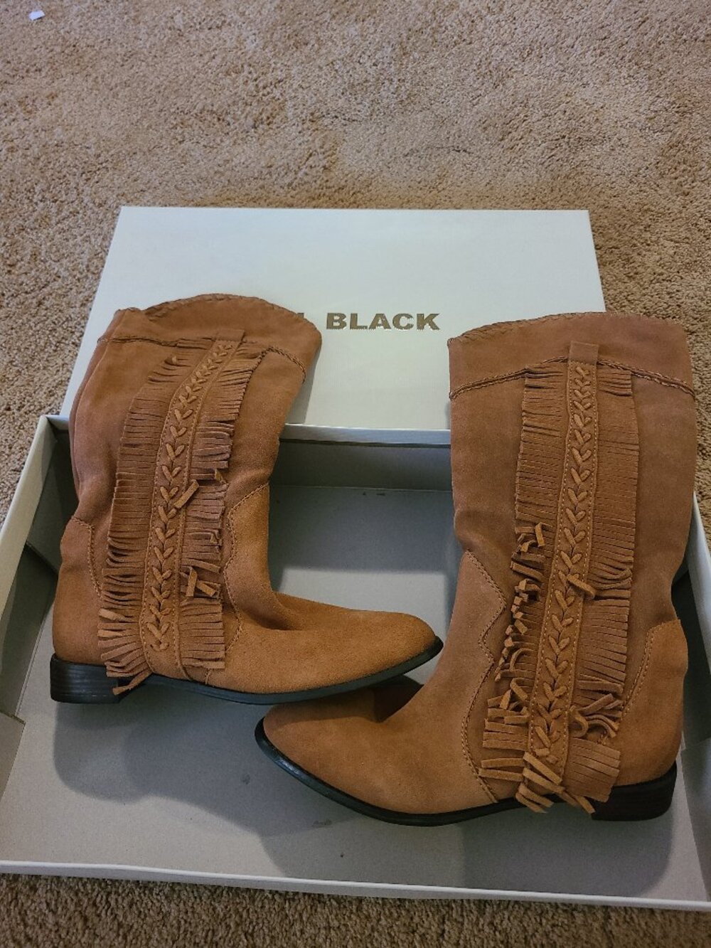 ALL BLACK "Annie" Fringe Western Boots – Camel Suede